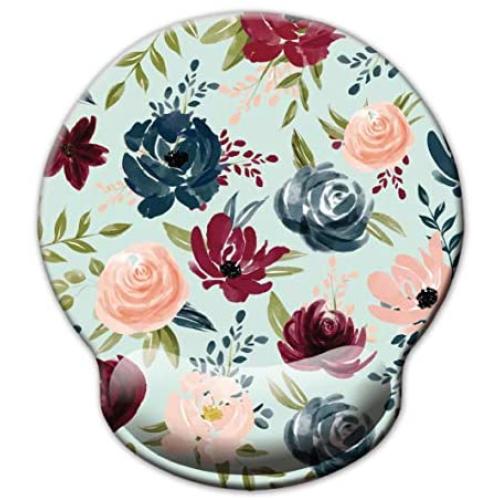 Ergonomic Mouse Pad with Wrist Support,Dooke Cute Wrist Pad with Non-Slip Rubber Base for Computer, Laptop, Home Office Gaming, Working, Easy Typing & Pain Relief Art Flowers