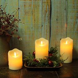 CVHOMEDECO. Flameless Candles Electronic Rechargeable Battery Extra Bright Ivory Dripping Real Wax Pillars LED Flickering Pillar Candle with 10-Key Remote Control, 3 PCS in Set
