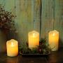 CVHOMEDECO. Flameless Candles Electronic Rechargeable Battery Extra Bright Ivory Dripping Real Wax Pillars LED Flickering Pillar Candle with 10-Key Remote Control, 3 PCS in Set