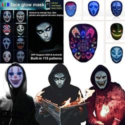 Led Face Mask,Light up Mask with Bluetooth Programmable,Automatic Induction Switch Luminous Mask for Costumes Cosplay