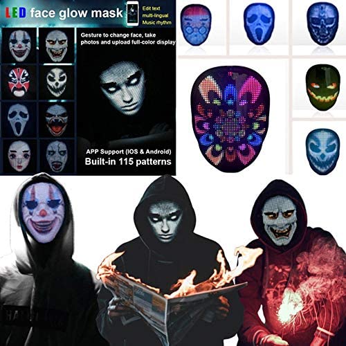Led Face Mask,Light up Mask with Bluetooth Programmable,Automatic Induction Switch Luminous Mask for Costumes Cosplay