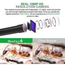 BlueFire Upgraded 1080P 5.5mm Semi-Rigid Inspection Camera, 2 MP HD WiFi Borescope Snake Camera, Zoomable Focus 1800mAh Battery Wireless Endoscope for Android and iOS Smartphone, Tablet (11.5FT)