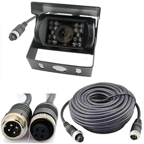 4Pin 18 LED IR Night Vision CCD Car Rear View Parking Reverse Camera + 4 Pin Connector Extension Cable For 12V/24V Bus Truck Trailer RV Caravan(Black Camera With 10m/33ft Cable)
