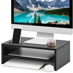 Marbrasse Monitor Stand Riser, 16.5 Inch 2 Tier Computer Monitor Stand, Printer Shelf Stand for Laptop Computer Screen Storage, Desktop Organizer with Phone Holder and Cable Management Black