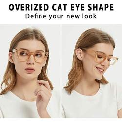 JiSoo Blue Light Reading Glasses Women 1.25 Trendy, Cat Eye Blue Light Readers 1.25, Computer Reading Glasses 1.25 Women, Transparent Brown