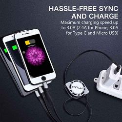 Minlu 4Ft/1.2m Multi Retractable Fast Charger Cord 3A, Multiple Charging Cable 2Pack3-in-1 USB Charge Cord with Phone/Type C/Micro USB for Phone/Tablets/Samsung Galaxy/Pixel/Sony/LG/HTC (Gray)