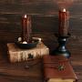 CVHOMEDECO. Real Wax Hand Dipped Battery Operated LED Pillar Candles with Remote Control, Primitives Country Flickering Dancing Flame Lights Décor, H 6 & 5 Inch, Set of 2 (Brown)