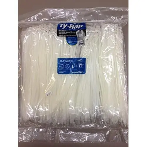 TY26M Cable Tie 40lb 11'' Natural Nylon with Stainless Steel Locking Device Bulk Pack 1000 Per Bag