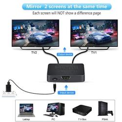 HDMI Splitter 4K@60Hz, avedio links HDMI Splitter 1 in 2 Out, HDMI2.0b Splitter for Dual Monitors Only Duplicate/Mirror Screens, Support HDCP2.2, RGB 4:4:4, 18.5Gbps, Auto Scaling, Full HD 1080P 3D