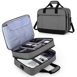 Luxja 2 Layers Projector Case with Protective Laptop Sleeve, Projector Bag with Adjustable Compartments, Gray