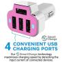 Aduro 4 Port Car Charger USB Adapter, 12V Fast Car Charger USB Adapter Power Station 5.2A/26W Output (Pink)