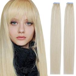 Creamily Tape in Human Hair Extensions 14inch Straight Platinum Blonde Seamless Invisible Double Sided Tape 100% Silky Adhesive Skin Weft Remy Human Hair Extensions for Women(#60,20pcs/40g)