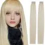 Creamily Tape in Human Hair Extensions 14inch Straight Platinum Blonde Seamless Invisible Double Sided Tape 100% Silky Adhesive Skin Weft Remy Human Hair Extensions for Women(#60,20pcs/40g)