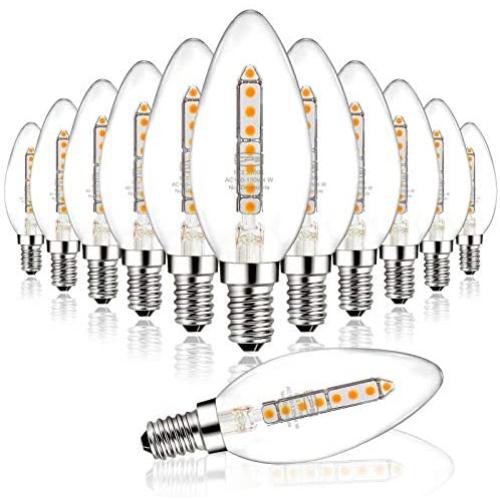 CP3 E12 LED Candelabra Light Bulb 40W Equivalent, Non-Dimmable 4W 400LM Candle Light Bulb 360 Degree lighting Chandelier Light Bulbs with Decorative Candle Base, Clear Glass, 2700K Warm White, 12 Pack