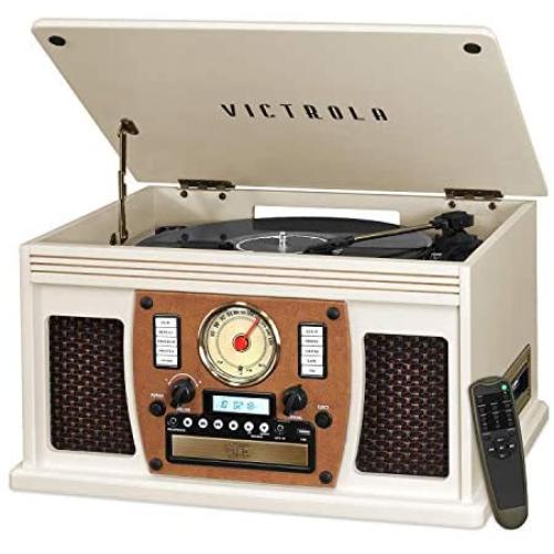 Victrola 8-in-1 Bluetooth Record Player & Multimedia Center, Built-in Stereo Speakers - Turntable, Wireless Music Streaming | Oak