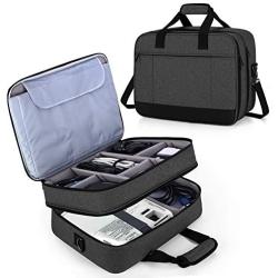 Luxja 2 Layers Projector Case with Protective Laptop Sleeve, Projector Bag with Adjustable Compartments, Black