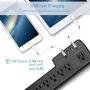 Mountable Surge Protector Power Strip JACKYLED 9.8ft 6 Outlets 4 USB Ports Electric Power Outlet with Right Angle Flat Plug Electric Long Extension Cord Power Charging Station for Home Office Black