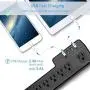 Mountable Surge Protector Power Strip JACKYLED 9.8ft 6 Outlets 4 USB Ports Electric Power Outlet with Right Angle Flat Plug Electric Long Extension Cord Power Charging Station for Home Office Black