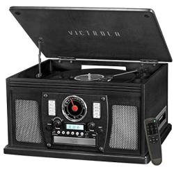 Victrola 8-in-1 Bluetooth Record Player & Multimedia Center, Built-in Stereo Speakers - Turntable, Wireless Music Streaming | Black