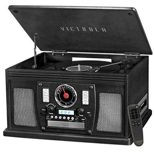 Victrola 8-in-1 Bluetooth Record Player & Multimedia Center, Built-in Stereo Speakers - Turntable, Wireless Music Streaming | Black