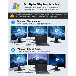 USB C Docking Station Dual Monitor, 12-in-1 Triple Display USB C Adapter for Windows with Dual 4K HDMI, VGA, Gigabit Ethernet, 2 USB 3.0, 2 USB 2.0, 87W PD, SD/TF Card Reader, AUX, for Type-C Laptops