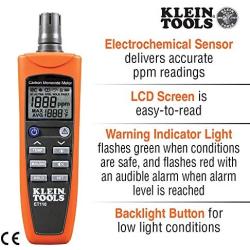 Klein Tools ET110 CO Meter, Carbon Monoxide Tester and Detector with Exposure Limit Alarm, 4 x AAA Batteries and Carry Pouch Included