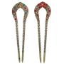2 Pcs Vintage Hair Stick, Crystal Rhinestone Double Prong Hair Pin Stick Hairstyle Chignon Hairpin