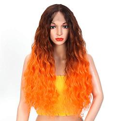 Halloween Synthetic Cosplay Wig Organge Fire Long Curly Wavy Wig for Women Curly Costume Women Wigs For Halloween Party Ombre Orange Halloween Party Wigs Synthetic Cosplay Wigs for Girl 150% Density Cosplay Party Wigs(Ombre Orange)