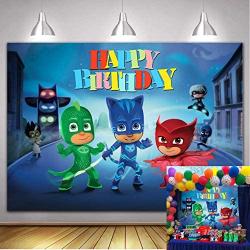 PJ Masks Backdrop 7X5ft Super City Themed Photography Hero for Baby Boys Happy Birthday Party Decoration Dessert Table Baby Shower Supplies Photo Background Banner Booth
