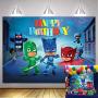 PJ Masks Backdrop 7X5ft Super City Themed Photography Hero for Baby Boys Happy Birthday Party Decoration Dessert Table Baby Shower Supplies Photo Background Banner Booth