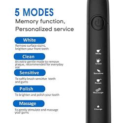 Electric Toothbrush, Electric Toothbrushes for Adults with 5 Modes, Smart Timer and 40,000 VPM Motor, IPX7 Sonic Toothbrush Electric, Rechargeable Power Electronic Toothbrush with 3 Tooth Brush Heads