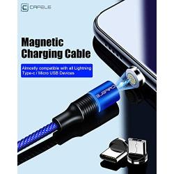 Magnetic Charging Cable, CAFELE 2 Pack/6.6ft 3 in 1 Magnetic Phone Charger Universal QC 3.0 Fast Charging Data Sync Nylon Braided USB Cord Magnet Phone Charger for iOS Micro USB Type C Devices - Blue