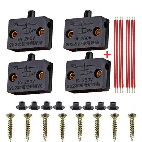 4X Cabinet Door Switch,Cabinet Lamp Switch, Drawers Open on Close Door Applicable to 12V 24V 110V(Wite18 AWG Wire) (Black)
