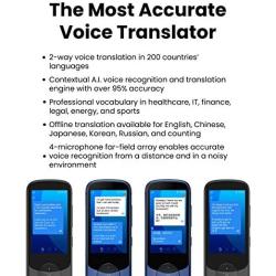 Jarvisen Language Translator Device with Unlimited 2-Year Global Data (No WiFi Need) 200+ Countries 95+% Accuracy Instant Real-time Voice Translation & Offline Translation w/Bluetooth & 4G/LTE (Blue)