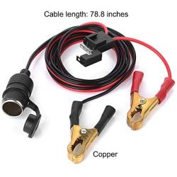 78.8 INCH DC12V 220W Car Cigarette Lighter Extension Cable Alligator Clips Connector Power Plug Socket with Fuse Tap 25A Fuse
