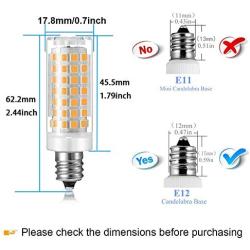 E12 LED Bulb Dimmable 7W C7 Bulb Equivalent to E12 Halogen Bulb 60W, Warm White 3000K T6 Base 120V E12 Candelabra Bulbs for Ceiling Fan, Chandelier Lighting, Kx-2000 Bulbrite Replacement (6 Pack)