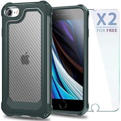iPhone 6S Case, iPhone 6 Case with [ Screen Protector Tempered Glass x2Pack] SUPBEC Protective Phone Cover with Silicone PC+TPU Shockproof Rubber Heavy Duty Case for iPhone6 / iPhone6S-Clear Green