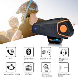 Fodsports BT-S2 Motorcycle Bluetooth intercom Off-Road Motorbike Intercom Helmet Bluetooth Headset 1000M Bluetooth Motorcycle Communication System, Hands-Free, FM, MP3 (1 Pack Soft mic)