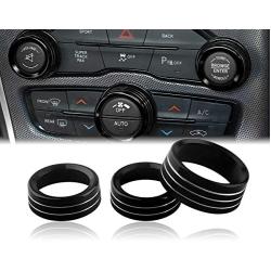 Challenger/Charger Control Knob Covers，Custom Fit Volume AC Radio Switch Button Decal Trim Rings Set of 3 - Compatible with Dodge Challenger/Charger (2015-UP) - Black