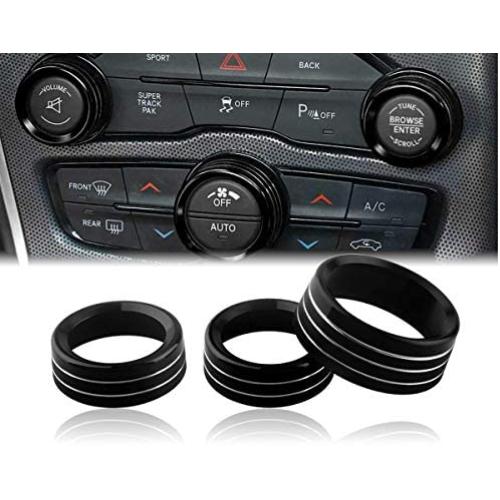 Challenger/Charger Control Knob Covers，Custom Fit Volume AC Radio Switch Button Decal Trim Rings Set of 3 - Compatible with Dodge Challenger/Charger (2015-UP) - Black