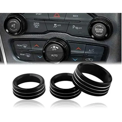 Challenger/Charger Control Knob Covers，Custom Fit Volume AC Radio Switch Button Decal Trim Rings Set of 3 - Compatible with Dodge Challenger/Charger (2015-UP) - Black