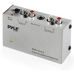 Pyle Phono Turntable Preamp - Mini Electronic Audio Stereo Phonograph Preamplifier with RCA Input, RCA Output & Low Noise Operation Powered by 12 Volt DC Adapter (PP444)