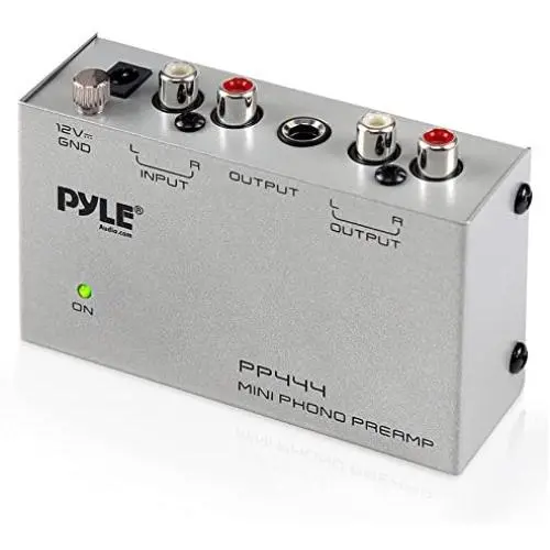 Pyle Phono Turntable Preamp - Mini Electronic Audio Stereo Phonograph Preamplifier with RCA Input, RCA Output & Low Noise Operation Powered by 12 Volt DC Adapter (PP444)