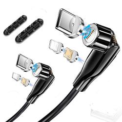 FEIKU 360°& 180°Rotation 3 in 1 Magnetic Data Cable, 3A Fast Data Transfer USB Magnetic Cable, 360 Magnetic Charging Cable with Micro USB I-Product and Type C Smartphones (Black(2-Pack,3.3ft,6.6ft))