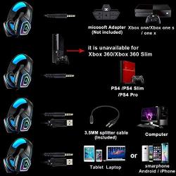 Gaming Headset with Mic LED Light On Ear Gaming Headphone PS4,3.5mm Wired Gaming Headset for PC Mac Laptop Gamer Headphone (Blue)