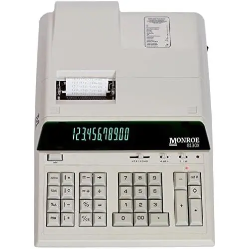 (1) Monroe 8130X 12-Digit Print/Display Professional Heavy-Duty Calculator in Ivory with Extended Life Calculator Body