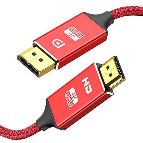 DisplayPort to HDMI Cable,Capshi [4K UHD] Uni-Directional Nylon Braided Gold-Plated DP to HDMI Cord Display Port to HDMI Male Connector -6 Feet