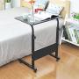 DlandHome 23.6 Inches Medium Size Mobile Side Table, Adjustable Movable w/Tablet Slot & Wheels, Portable Laptop Stand for Bed Sofa, 05#3-60B Black