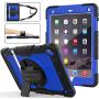 SEYMAC stcok Case for iPad 6th/5th Generation, Shock-Proof [Full-Body] Case with 360 Degrees Rotating Stand [Pencil Holder] [Screen Protector] Hand Strap for iPad 6th/5th/ Air 2/ Pro 9.7 (Blue+Black)