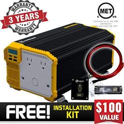 Krieger 4000 Watts Power Inverter 12V to 110V, Modified Sine Wave Car Inverter, Dual 110 Volt AC Outlets, Hardwire Kit, DC to AC Converter with Installation Kit - MET Approved to UL and CSA Standards